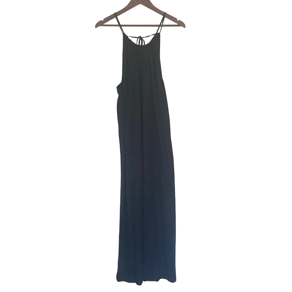 Zara Women Maxi Dress S Black Halter Neck Tie Back Flowy Sleeveless Long